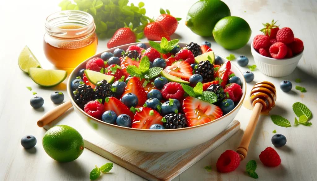 Summer Berry Salad with Honey Lime Dressing Ai generated image