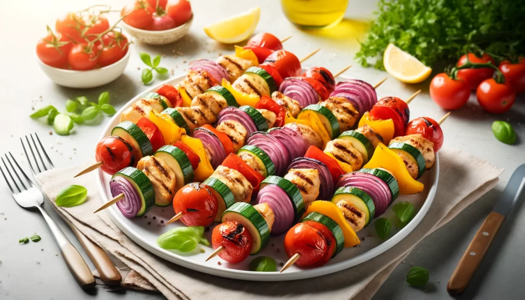 Grilled Chicken and Vegetable Skewers Ai generated image