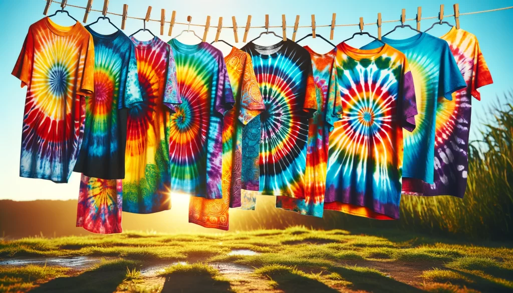 Tie dye t shirts hanging up an Ai generated image