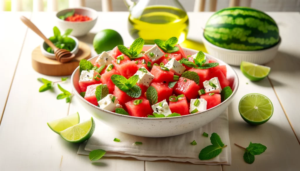 Watermelon Feta Salad with Mint Ai generated image